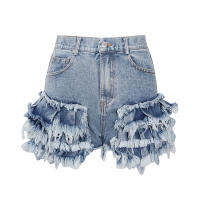 GALCAUR Designer Denim Shorts For Women High Waist Patchwork Tassels Asymmetric Blue Casual Short Pants Female  Summer