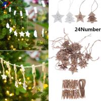 DISSO 24PCS/set DIY คริสต์มาส เครื่องประดับ คลิป ป้ายหมายเลข จี้ไม้ นับถอยหลังแท็กแขวน ปฏิทินจุติคริสต์มาส