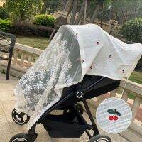 Korean Ins Cherry Whale Peach Cubs Baby Stroller Cover Yarn Sunshade Windshield Sunscreen Curtain Breathable Mesh Mosquito Net