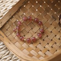 [COD] Worry-free natural strawberry crystal bracelet womens peach blossom 14K gold star simple and sweet