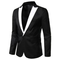 Black and White Contrast Mens Blazer Solid Slim Leisure Suit Jacket Men Wedding Groom Singer Costume Homme Colorblock Hombre