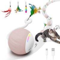 Interactive Cats Toy Ball with LED Rainbow Lights, Feathers, Touch Control and Sound Control Durable Easy to Use 59mm