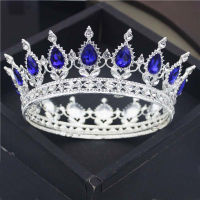 Teardrop Tiaras and Crowns Pink Red Diadem Royal Queen King Full Circle Ornaments Bridal Wedding Hair Jewelry Party Accessories