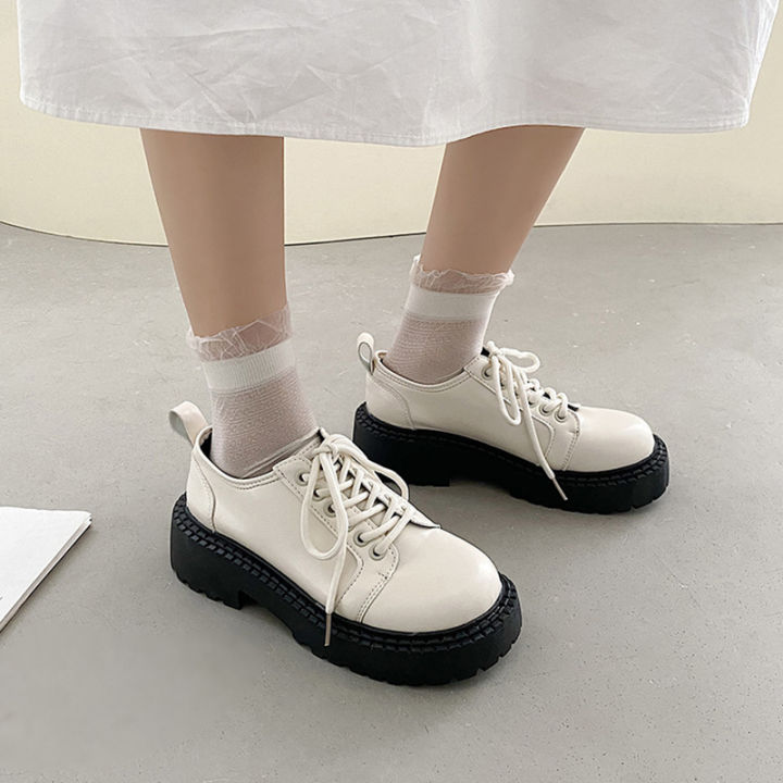 รองเท้าหนังใหม่ของผู้หญิงรองเท้า-oxford-หนังเทียมสีดำและสีขาวสะดวกสบายรองเท้าหนังเล็ก-ๆ