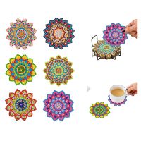 6 Pcs/sets Diamond Painting Coasters with Holder DIY Mandala Coasters Diamond Art Kits for Beginners Adults Kids Craft Supplies