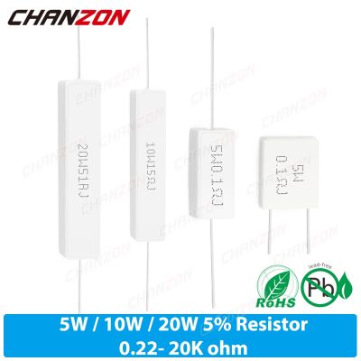 10Pcs/Pack 5W 10W 20W Ceramic Wirewound Resistor 0.1 0.15 0.5 2 15 20 25 30 33 100 330 1K 20K Ohm 5 10 20 Watt Cement Resistance
