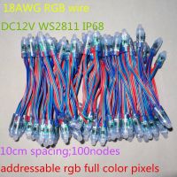 สาย18awg 100ชิ้น/สาย Dc12v 12มม. ไฟ Led Rgb ติดตั้งได้ Ws2811หัวจับพิกเซลอัจฉริยะสาย Rgb จัดอันดับ Ip68