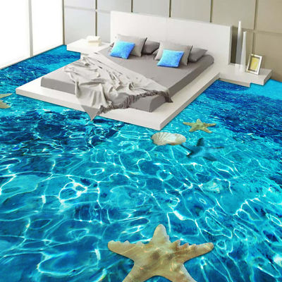 [hot]3D Stereo Sea starfish Flooring Wallpaper Bedroom Bathroom PVC Self Adhesive Waterproof Wear 3D Floor Tile Mural Papel De Parede