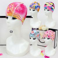 Newest Elastic Women Swimming Cap Nylon &amp; Spandex Print Hat Free Size For Ladies Female Beach hat Swim Bathing Cap 20 colors