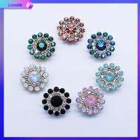 LOVOKK 10PCS 14mm ตัดเย็บเสื้อผ้า ก้นเหล็ก รูปดอกไม้ ปุ่ม Rhinestone เครื่องประดับหมวก ตกแต่งเสื้อผ้า หินแก้วคริสตัล