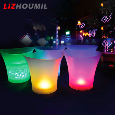 LIZHOUMIL ไฟ LED ส่องสว่างสวยกลม5L เครื่องดื่มไวน์ที่เก็บความเย็นน้ำแข็งเบียร์ถังใส่น้ำแข็งแช่แชมเปญสำหรับบาร์ KTV ปาร์ตี้