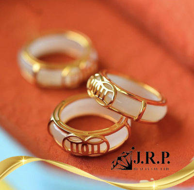 แหวนทอง แหวนหยก แหวนทองหุ้มหยก แหวนหยกธรรมชาติ ชุบทองคำแท้ 24K นำโชค เครื่องประดับ ทองเหมือนแท้ แหวน