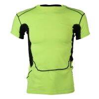 Mens Sports Compression Wear Under Pro Base Layer Short Sleeve T-Shirts Fluorescent Green XL