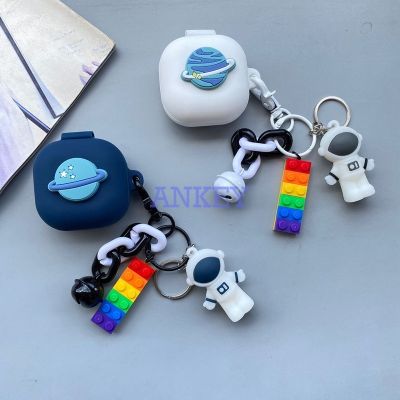 Suitable for Samsung Galaxy Buds 2 / Pro / Live / Buds2 Pro Earphone Silicone Case Cartoon Astronaut Earbuds Waterproof Shockproof Soft Protective Headphone Cover Headset Skin with Pendant