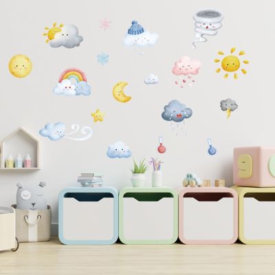 Cartoon Weather Wall Stickers Rainbow for Nursery Kids Baby Bedroom Removable Kindergarten Decals Decor Eco-friendly PVC Poster