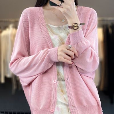 2023 New Summer Bingma Cardigan Womens Coat Bat Knitted Loose V-neck Long-sleeved High-end Outer Air-conditioning Shirt for Sun Protection 2023
