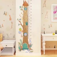Cartoon Growth Chart Height Measure Wall Stickers Kids Room Decor Animal Tree House Baby Nursery Home Decoration Wallpaper