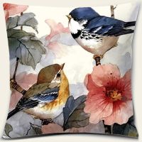 Flower and Bird Print Series Pattern Pillowcase Square Pillowcase Home Office Decoration Pillowcase Cushion Cover Cushion Cover