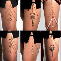 New Bohemian Shiny Rhinestones Leg Chain for Women Sexy Tassel Snake Pendants Leg Thigh Harness Beach Nightclub Body Jewelry