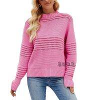 ❈ Fashion New Pit Hollow Out Sweater Color Crew Neck Pullover Sleeve Jumpers Female Outerwear