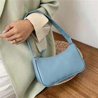 New Womens Fashion All-match Shoulder Bag Solid Color PU Baguette Bag Underarm Bag