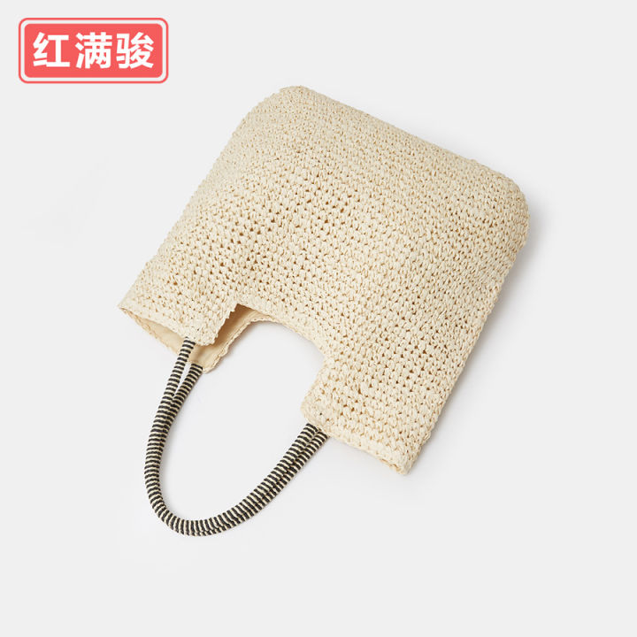 cestlafit-store-tas-jinjin-kertas-รีสอร์ทริมทะเลสำหรับผู้หญิงทำมือสไตล์ใหม่กระเป๋าฟางกระเป๋าสะพายไหล่ความจุมาก