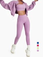 【YD】 Sport Outfit Hoodie Jacket Sweatshirt Coat Sportwear Waist Leggings Set Top Female Gym Clothing