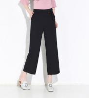 พร้อมส่งจากไทยกางเกงขาห้าส่วนผู้หญิง ZASHION Korean Style High Waisted Black Wide Leg Pants