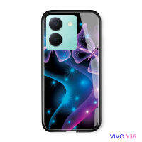 Volans เคสสำหรับ Vivo Y36 Y36 5G เคสกระจกนิรภัยมันวาวลายอวกาศแสงออโรร่าแบบไล่สีรุ้ง