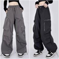 Cargo pants WomenS Wide-Legged pants, jogger pants Pocket Zippered Box With Adjustable Bear Latch