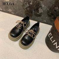 IELGY  Women S College Style Retro Platform รองเท้าหนังสีดำ