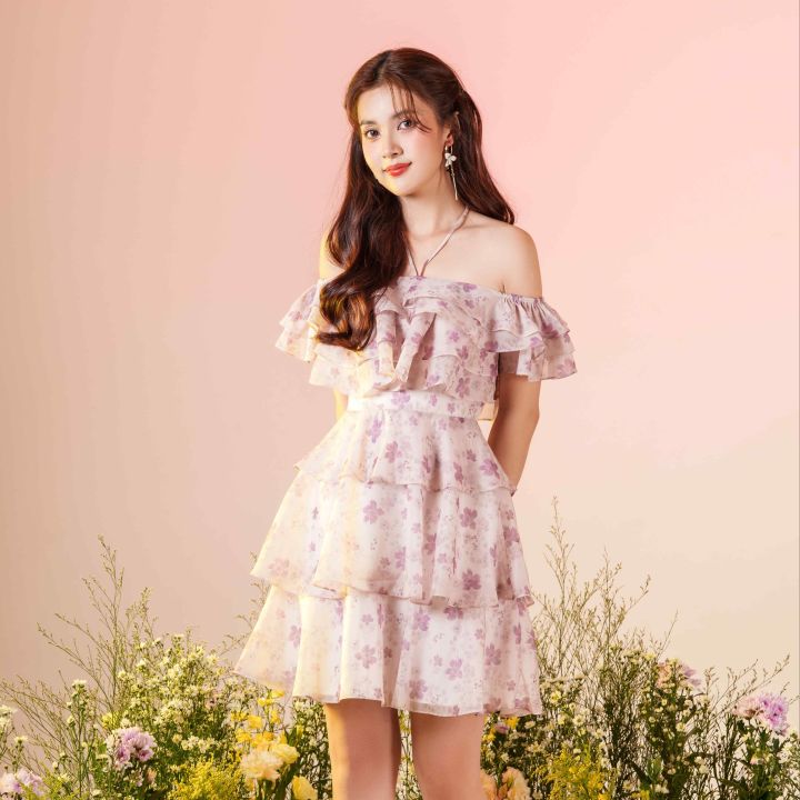 TIELA Đầm váy hoa trễ vai tầng -Flossy Dress | Lazada.vn