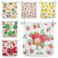 Summer Fruits Shower Curtain Cute Liner Peach Lemon Strawberry Orange Print Bath Curtain With Hooks Waterproof For Bathtub Decor