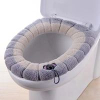 Gray Winter Warm Thicker Soft Washable Hygienic Antibacterial Toilet Seat Cover Mat With Handle Cables  Converters