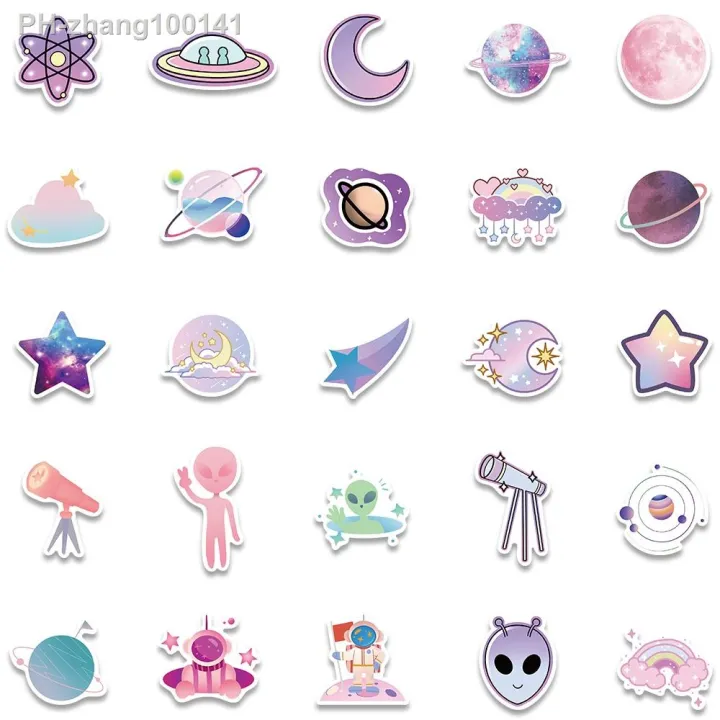 10-50pcs-cute-cartoon-outer-space-planets-vinyl-stickers-waterproof-graffiti-for-luggage-guitar-phone-notebook-laptop-decals