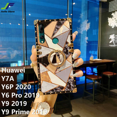 JieFie Luxury Chrome-Plated สำหรับ Huawei Y9 2019 / Y9 Prime / Y9S / Y6 Pro 2019 / Y6P 2020 / Y7A Matte Powder และ Glossy เย็บสแควร์ TPU พร้อมแหวน