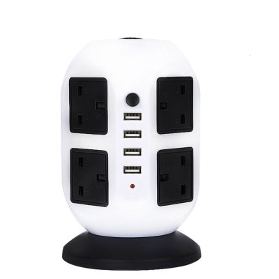 Tower Power Strip Vertical UK Plug Adapter Outlets 8 way AC Multi Electrical Sockets with USB Surge Protector 3m Extension Cord