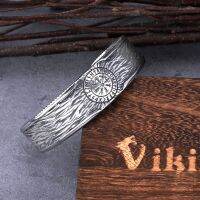 Vikisir สแตนเลส Vivisir กำไลเข็มทิศสแตนเลสชายโอดินสายรัดข้อมือนอร์ดิกกล่องไม้เครื่องประดับ