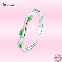 {Xixi Ornamoer} Bamoer ใบไม้สีเขียวสดใสแหวนปรับขนาดได้แฟชั่น925เงินสเตอร์ลิงแท้แหวนปรับขนาดได้เครื่องประดับ S925อินเทรนด์สำหรับผู้หญิงขายส่ง