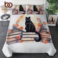 BeddingOutlet Halloweens Theme Duvet Cover Black Cat Pumpkin Book Color Flower Bedding Set Decor Polyester Hallowmas Gifts