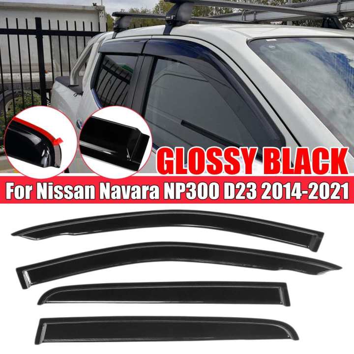 4pcs-d23รถหน้าต่าง-wind-sun-rain-visor-deflectors-tinted-windows-shield-สำหรับ-nissan-navara-np300-d23-2014-2021-weathershields