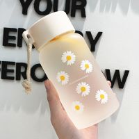 500ml Small Daisy Transparent Plastic Water Bottles BPA Free Creative Frosted Water Bottle with Portable Rope Travel Tea Cup