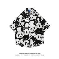 Summer fun panda full print short-sleeved shirt mens trendy brand hip-hop loose casual half-sleeved floral shirt 【BYUE】