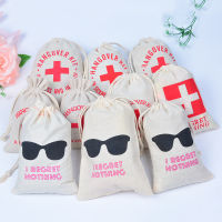 10pcs Hangovers Kit Wedding Favor Bag Red Cross Cotton Linen Gift Bags Birthday Party Baby Shower Halloween Decoration