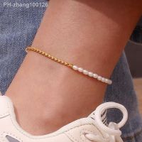 2023 New Stainless Steel PVD Plating Waterpoof Rhinestone Zircon Freshwater Pearl Rope Chain Gold Color Anklets For Women