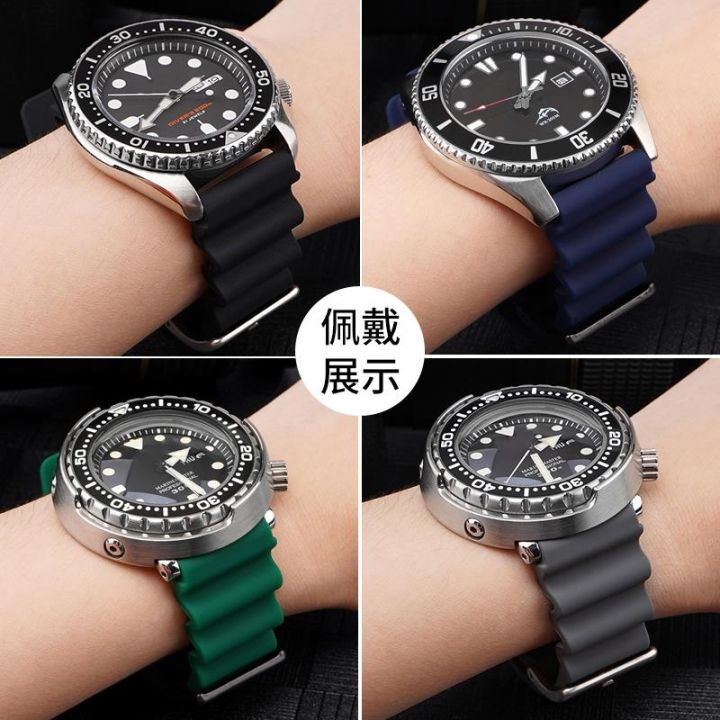 สายนาฬิกาซิลิโคนสำหรับ-seiko-skx007-srp777j1-citizen-สายรัดข้อมือกันน้ำสำหรับดำน้ำสำหรับ-casio-universal-band