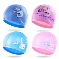 Childrens Swimming Cap Waterproof Ear Protection  Kid Printing Cartoon Fashion PU Cap Swim Caps