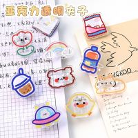 2pcs Cartoon Acrylic Paper Clips Clamp Cute Ins Student Sticky Note Binder Clip Stationery Office Accessories