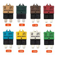 8 Packs Fuse Circuit Breaker Low Profile ATC/ATO Manual Resettable Fuse 5A 6A 7.5A 10A 15A 20A 25A 30A (Mixed) 12V-32V Fuses Accessories