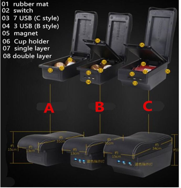 ที่วางแขนไฮลักซ์สำหรับโตโยต้าไฮลักซ์ที่เท้าแขนในรถ-led-usb-ภายในส่วนการดัดกล่องเก็บของ